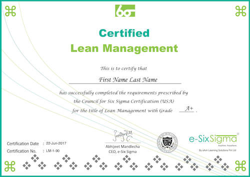 Sample Lean Management Certificate