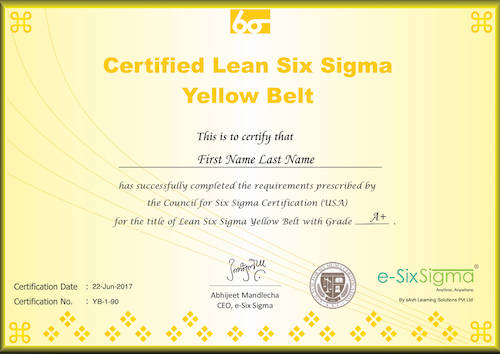 Sample Lean Six Sigma Yellow Belt Certificate
